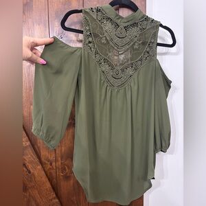 Olive Green Lace Detail Cold Shoulder Top